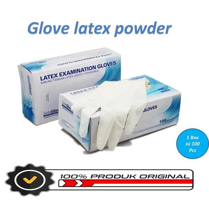 Ready Sarung Tangan Karet Medis Latex Powdered Gloves Latex 1 Box isi 100Pcs