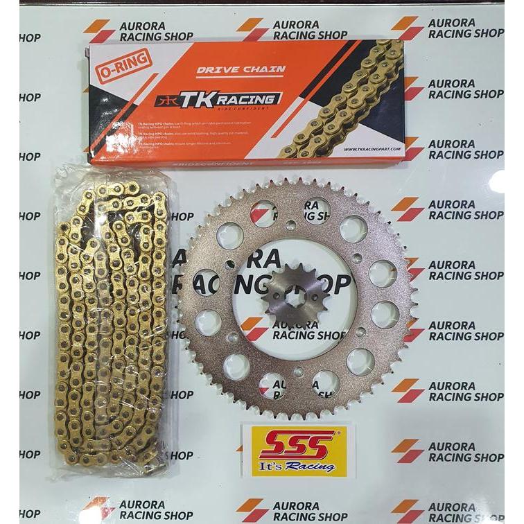 Gear Set Sss 428 Yamaha Mt15 / Mt 15 & Rantai Tk Oring 428 Hpo Gold