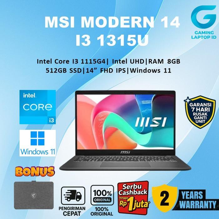 Laptop MSI MODERN 14 I3 1315U 8GB 512GB W11 14.0" FHD IPS - STANDAR