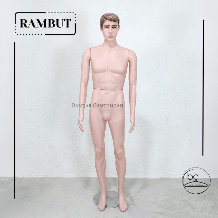 Patung Manekin Full Body Cowok Plastik Warna Kulit Ada Rambut Manekin Pria Botak Display Baju - SET
