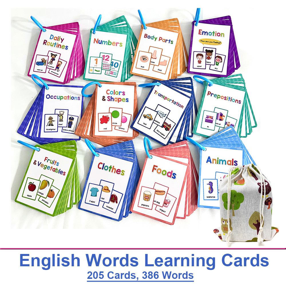 12 Thems Kids Montessori English Words Learning Cards High Frequency Words Vocabulary Building