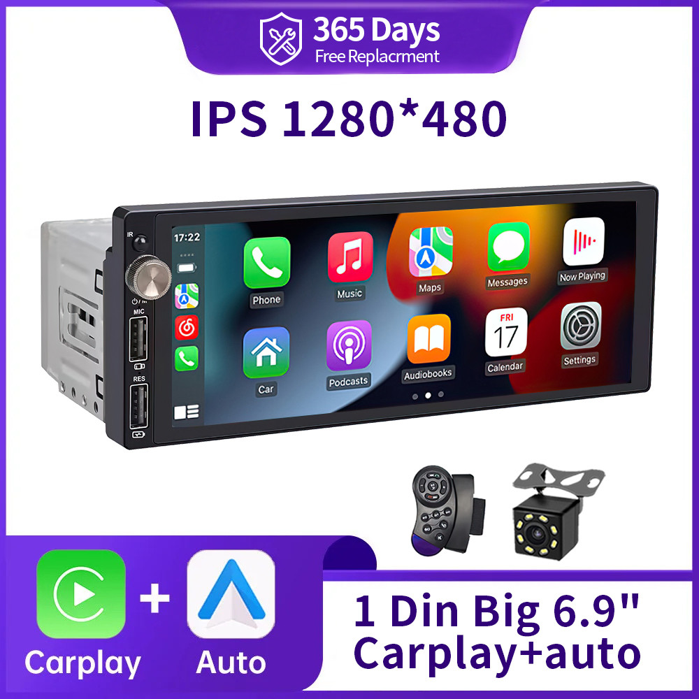 I 6.9 Inch 1Din Carplay Android Auto Car Radio Multimedia Video Mp5 Player 1 Din No Dvd With