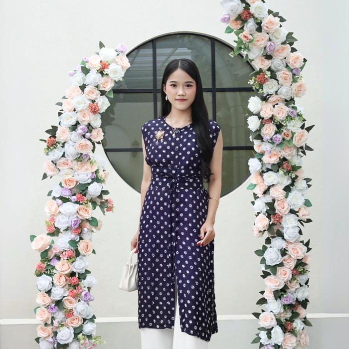 KINNAS - ALMA LONG OUTER TUNIK BATIK VISCOSE LOOSE FIT KONDANGAN OBI BELT - OUTER LONG WANITA