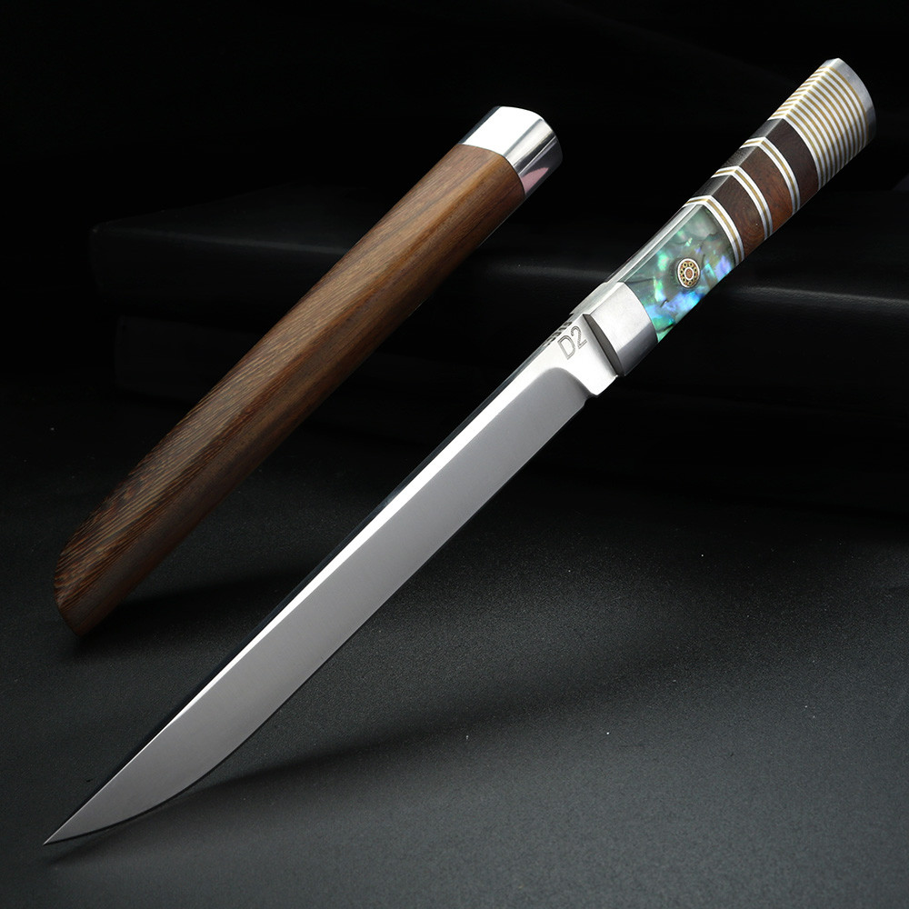 Family D2 Steel High Hardness Fruit Knife, Colorful Shell Wood Handle Peeling Knife, Meat Chop