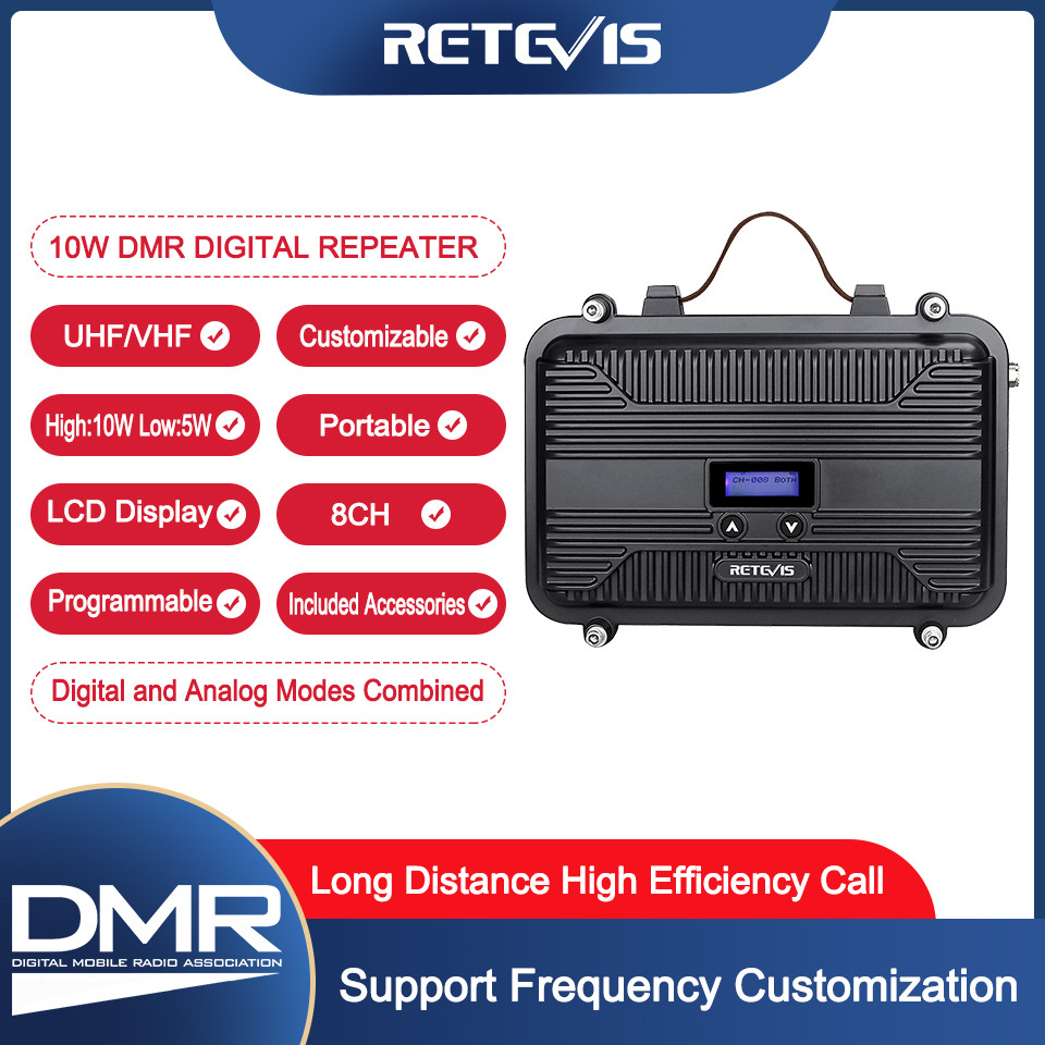 Retevis Rt97P 10W Customizable Dmr Digital Repeater Full Duplex Two Way Radio Repeater Lcd Vhf For
