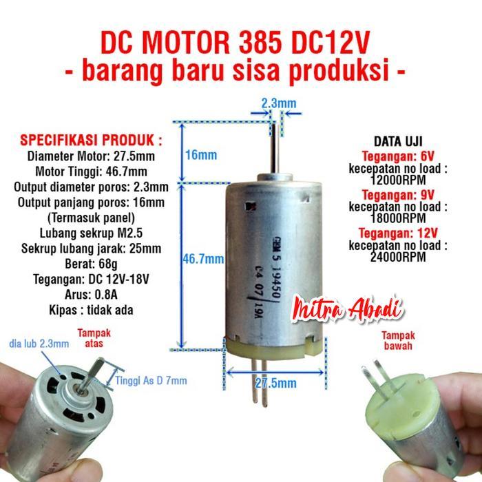 . Motor Dinamo Kecil 385 DC 12V 15W AXIS AS 2.3 mm NO FAN
