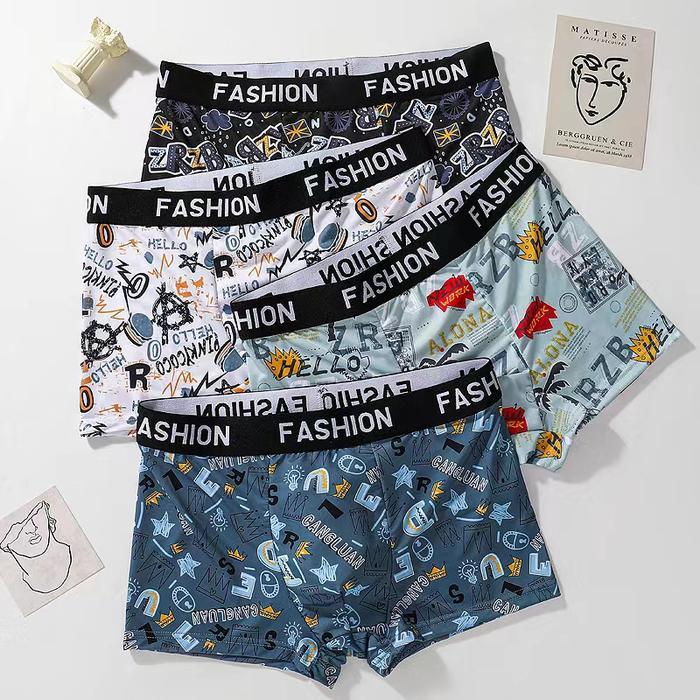 VIMISU Celana Dalam Pria Motif Seamless Bahan Sutra Dingin Karet Lembut Nyaman Boxer Dewasa Sport