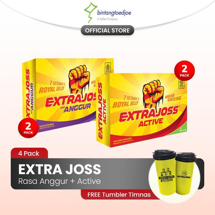 Extra Joss Active 2 Pack (24 Sachet) + Extra Joss Laki Anggur 2 Pack (12 Sachet) FREE Tumbler Timnas