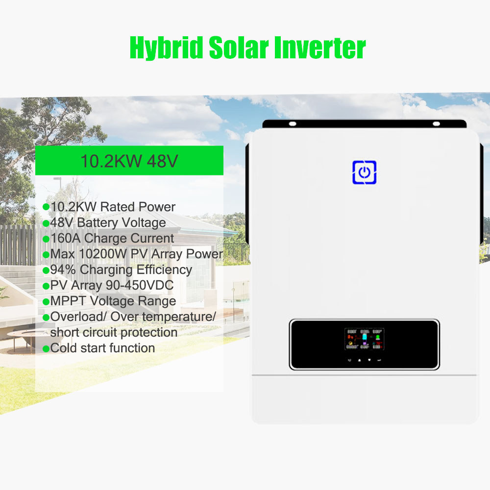 Hybrid Solar Inverter 10KW 10.2KW On-Grid/Off-Grid 48V 230VAC Dual Input Pure Sine Wave Inverter