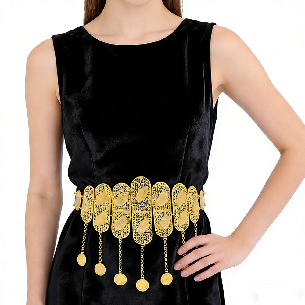 Bohemian Style Hollow Geometry Coin Tassel Waist Chain For Women Fashion Belt Suitable Ethnic Gypsy