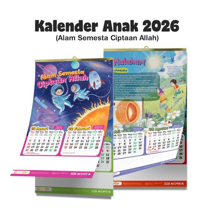 Kalender Dinding Anak Muslim 2026 - Kalendar Gantung Islami Full Colour Gema Insani - Kelender