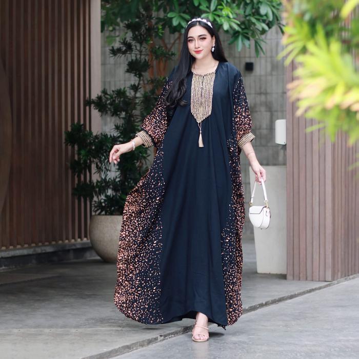 Kaftan Batik Kaftan Gamis Jumbo Kaftan Rayon Gamis Renda Sultan Viral Muslim Wanita Dress Navy Katun