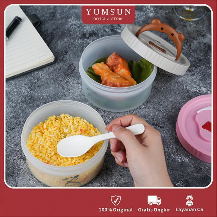 YUMSUN Tempat Makan Beruang / Kotak Makan Transparan Plastik Tebal/ Lunch Box Sup Tahan Panas/ Kotak