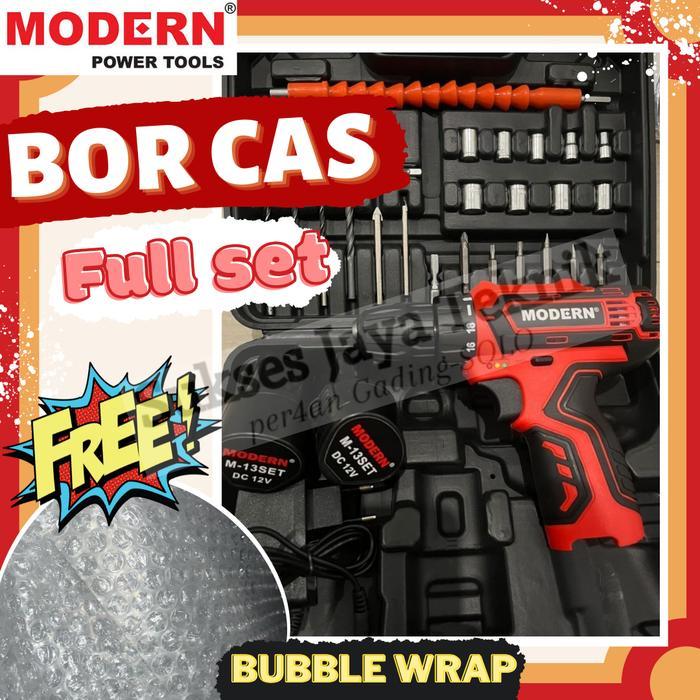 Bor Cas Modern M 13Set Bor Tanpa Kabel Bor Baterai 2 Baterai