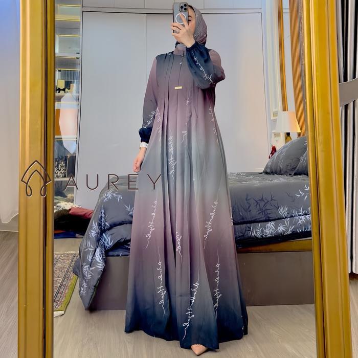 Aurey - Set Hijab Givani / Gamis Wanita Motif Gradasi Ceruty Hyget Full Furing / Free Hijab Gamis