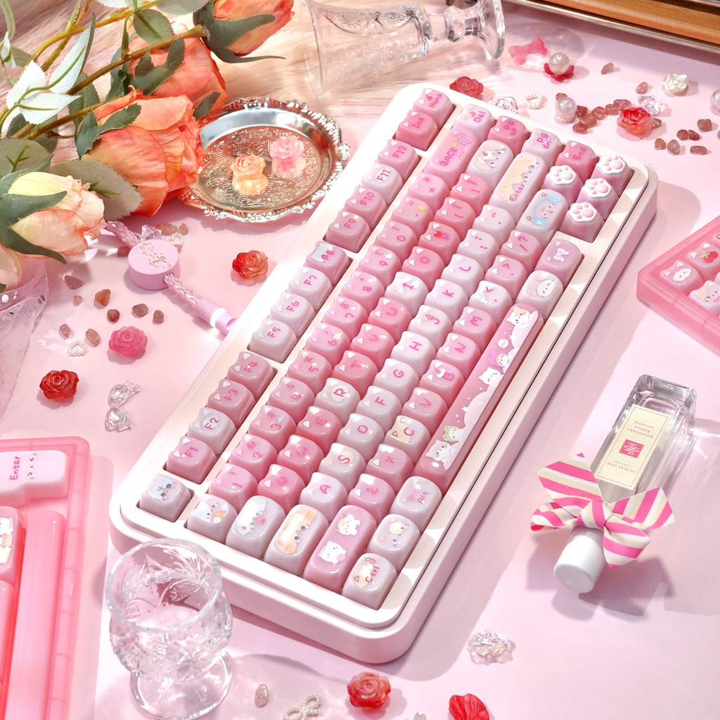 MAIMOOO Cute Cat Keycaps Jelly Texture Pc Material Suitable For Aula F75 F87 F99 Keyboard