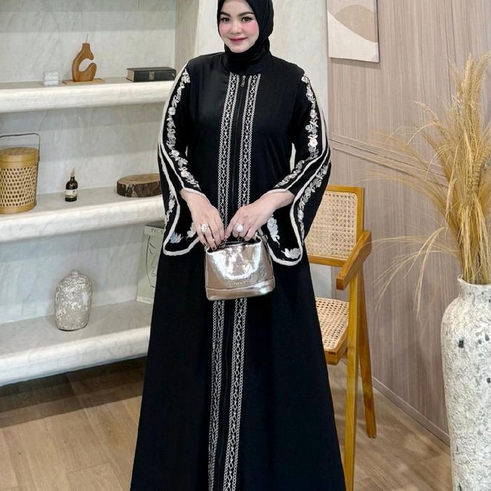 damla id abaya terbaru royal black kekinian edisi mahira abaya motif bordir mewah simple modern
