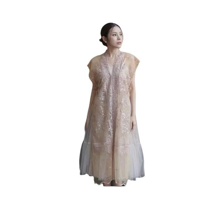 [Kzy.Id] Outer Hanum Dress Brokat Kondangan Hanum Wanita Lengan Pendek Bahan Brokat Kombinasi Tillee