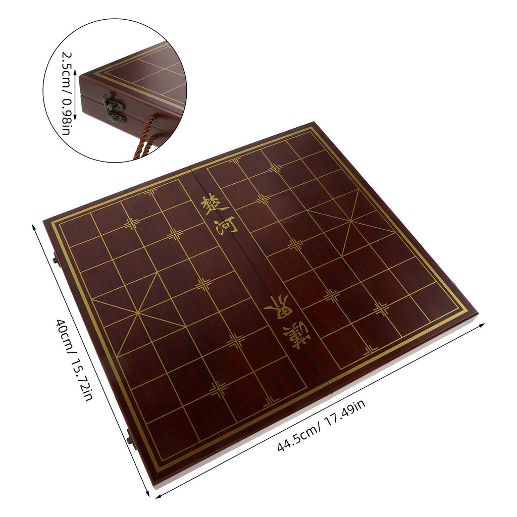 1Set Wooden Chinese Xiangqi Box Chess Set Portable Dual-Use Storage Foldable Chessboard Travel Game