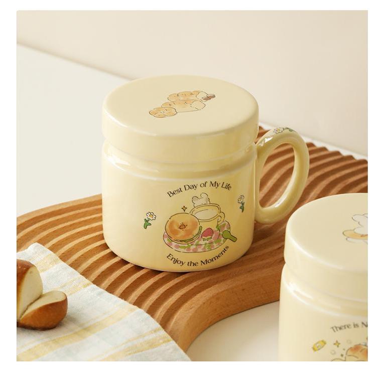 MUG CANGKIR KELINCI ROTI DENGAN TUTUP CANGKIR KERAMIK KITCHENWARE
