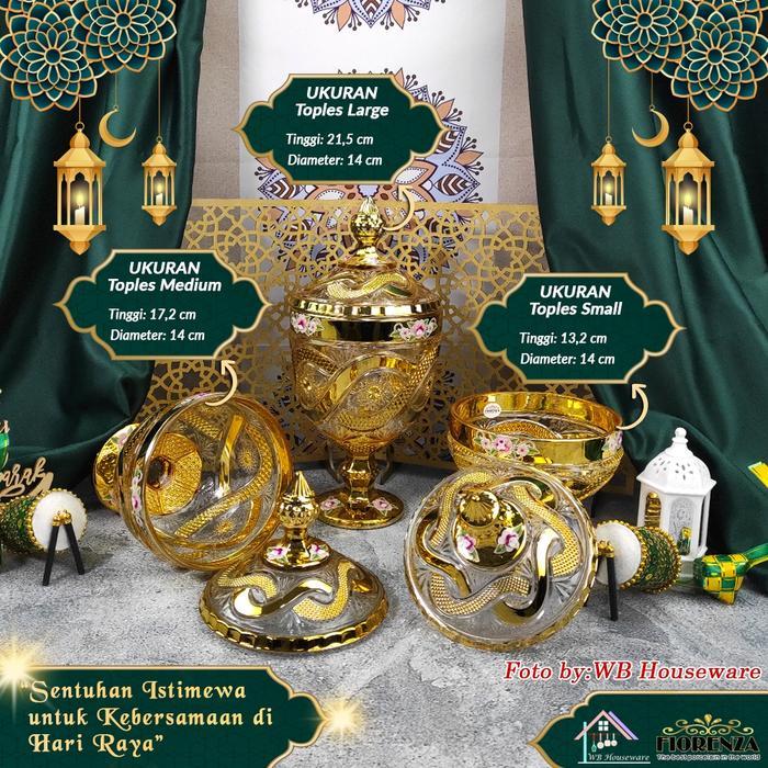 FIORENZA toples kaca set 3 tempat permen snack motif golden dragon CHRISTY CT-808 / glass candy food