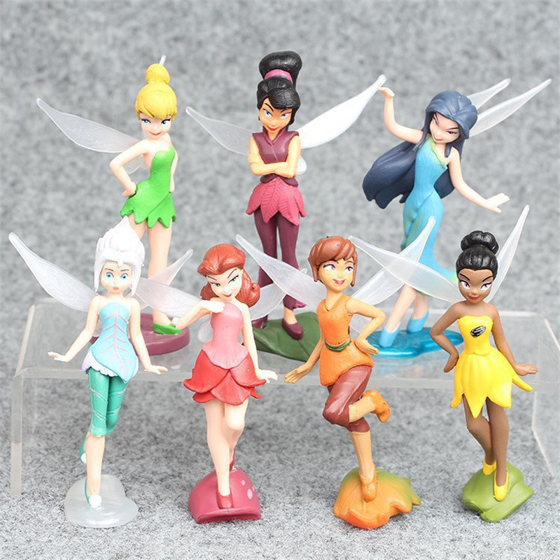 7pcs/lot Tinkerbell Flower Fairy Elf Princess Pvc Anime Action Figure Mini Model Figurine Doll Toys