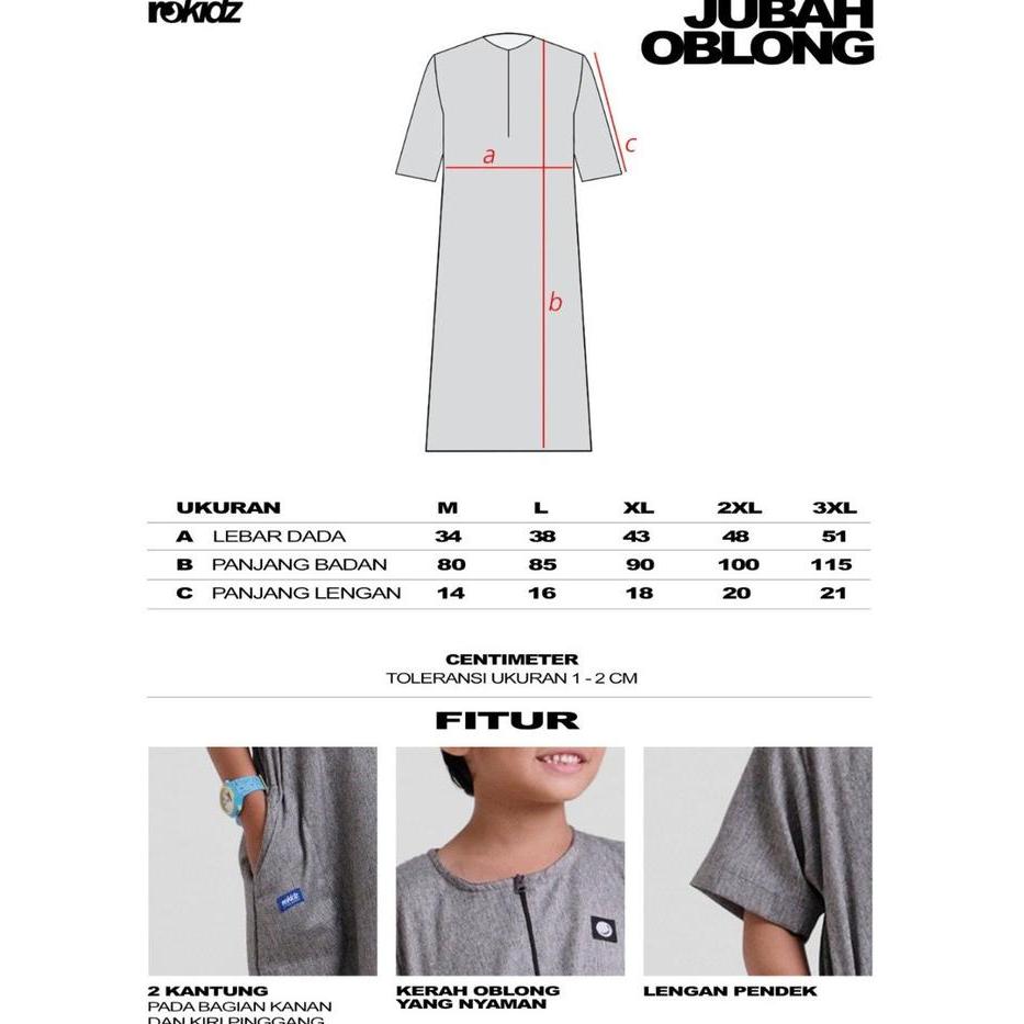 JUBAH OBLONG ANAK LAKI-LAKI ROKIDZ / JUBAH ANAK LAKI-LAKI 3-12 TAHUN LENGAN PENDEK KATUN MADINAH