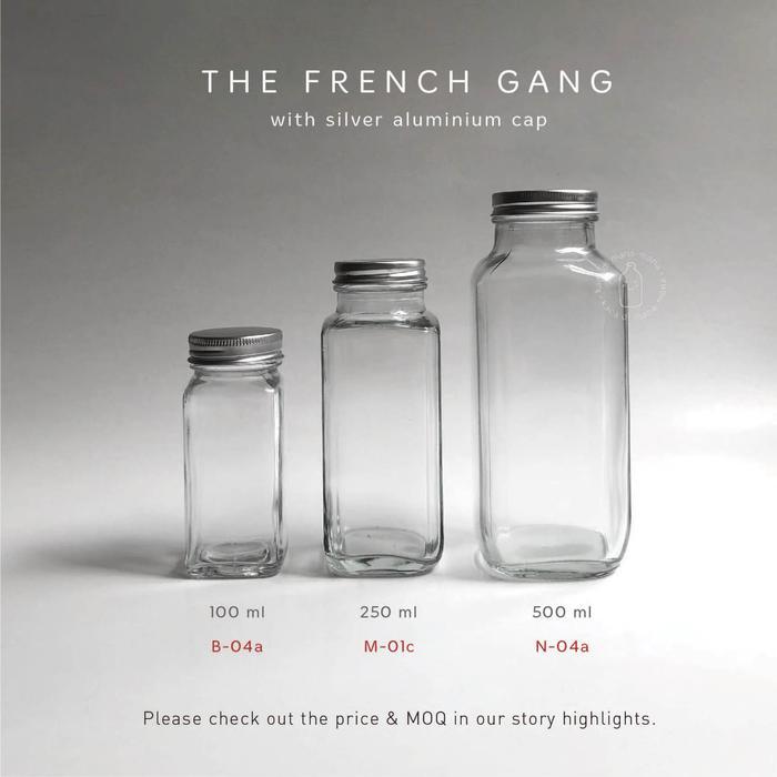 Botol kaca kotak french square 100ml 250ml 500ml