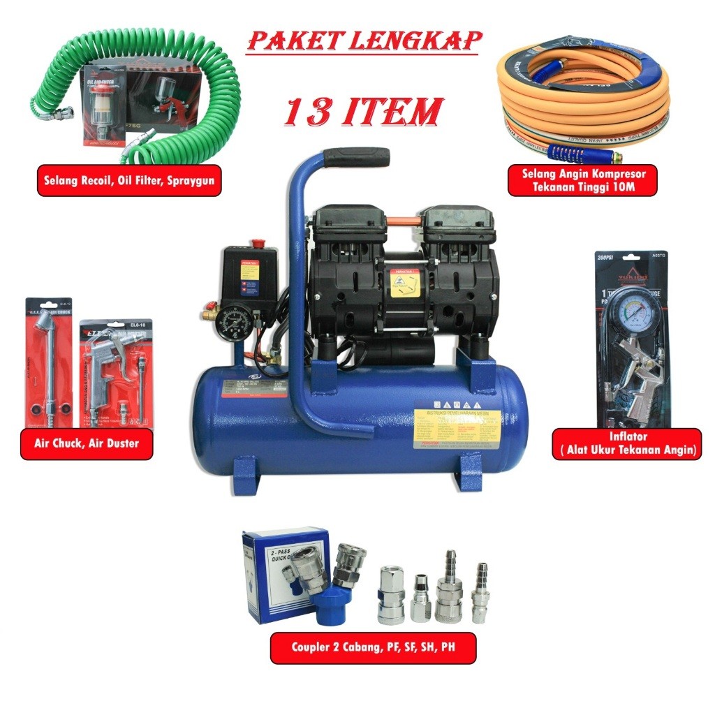 NEW PROMO MESIN paket Kompresor Angin / Kompresor Udara lengkap 13 ITEM tukang cat/bengkel motor mob