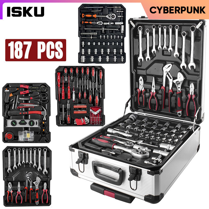 ISKU Tool Kit Set 187 Pcs Perkakas Bengkel Komplit/Toolkit Set Box Lengkap/Alat Bengkel Perkakas