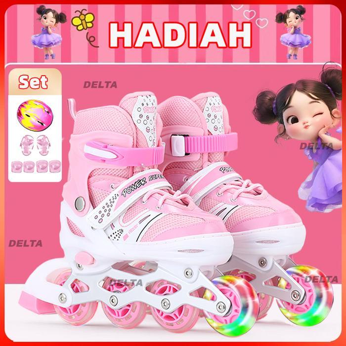 DELTAsepatu roda anak sepatu roda full set anak perempuan Sepatu Roda Adjustable Sepatu Roda Pemula