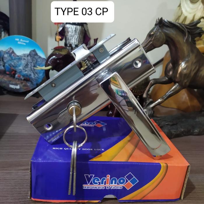 Handle Kunci Pintu Kecil 1set + Body Kunci Chrome VERINO / Kunci Kecil Plat