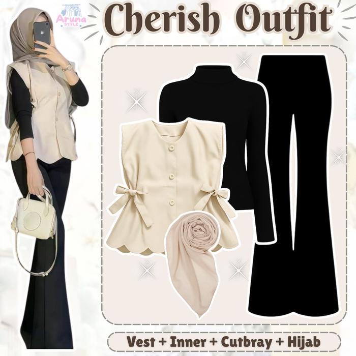 Indah - Setelan Baju Lebaran Terbaru 4in1 Set Remaja Kekinian Outfit Bukber Wanita Hijab (Atasan