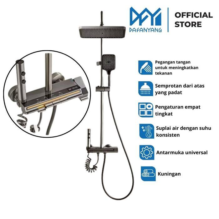 Shower Set Kamar Mandi Stainless Steel 1 Set Shower + Keran + Batang Air Panas & Dingin