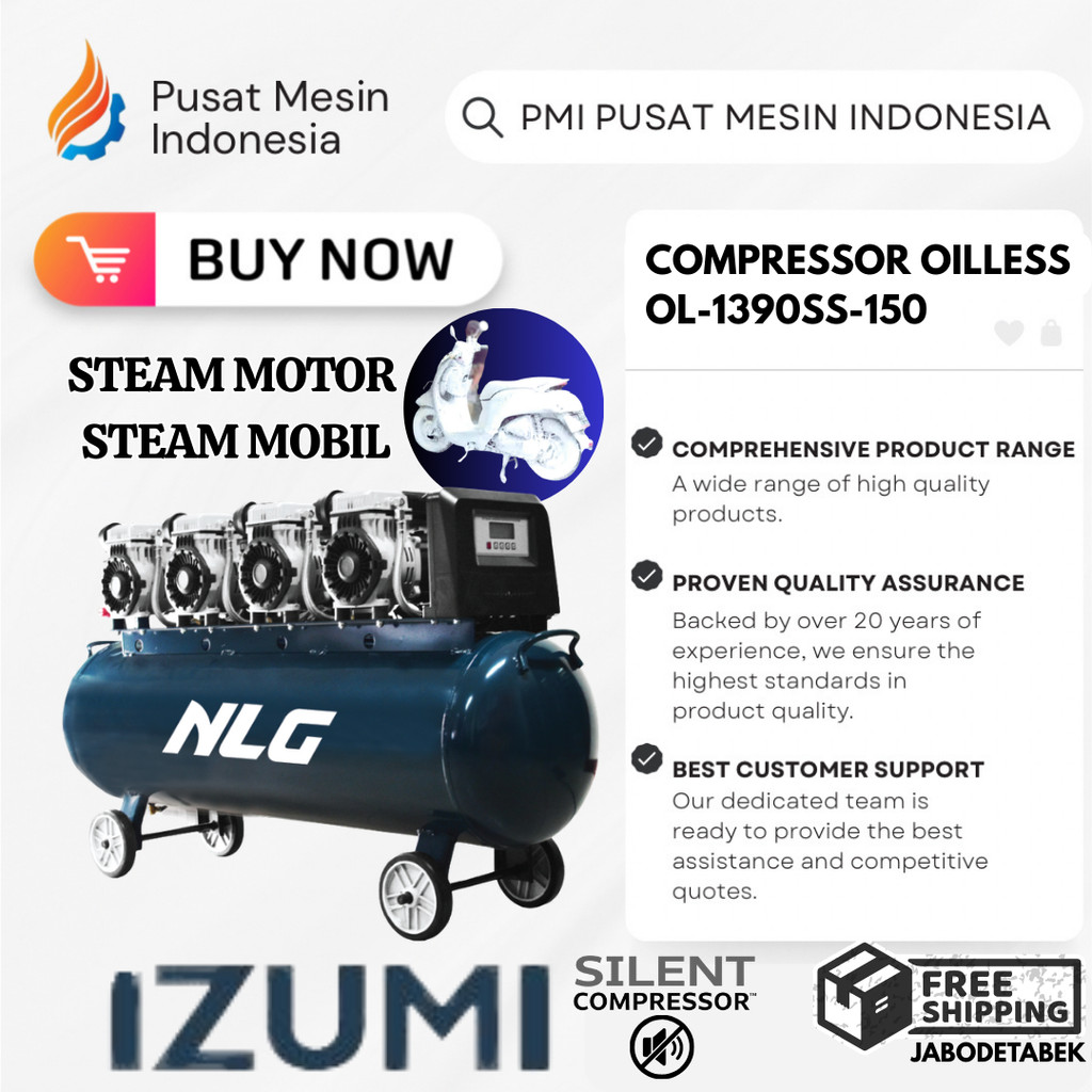 COMPRESSOR IZUMI NLG OILLESS OL-1390SS-150/ KOMPRESOR 220V/ KOMPRESOR 1 PHASE/ KOMPRESOR STEAM MOTOR