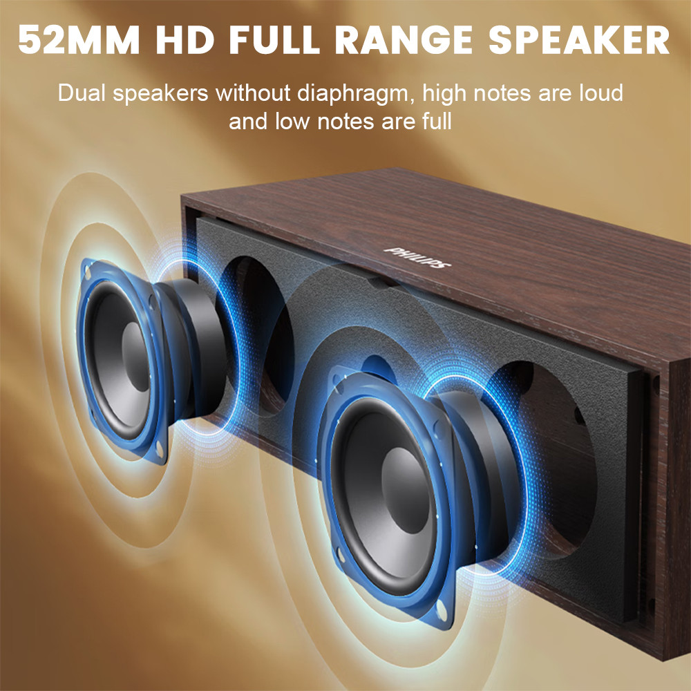 PHILIPS SPA3700 Desktop Dpeaker With 52mm dynamic Driver Unit Wooden Casing Design,Dual-Mode