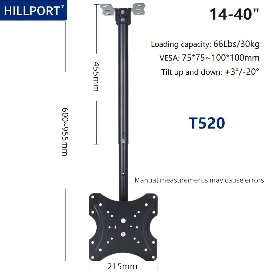 HILLPORT Tv Mount Ceiling Bracket 14-40 inch Pendant Hanger 360 Degree Rotary Tilt Full Motion Tv