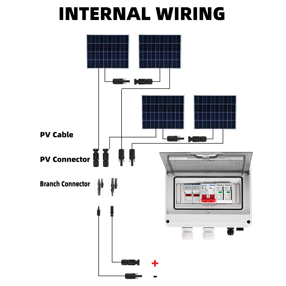 Solar photovoltaic PV DC Combiner Box Surge Lightning Protection 1 input 1 out DC 600V Fuse MCB SPD