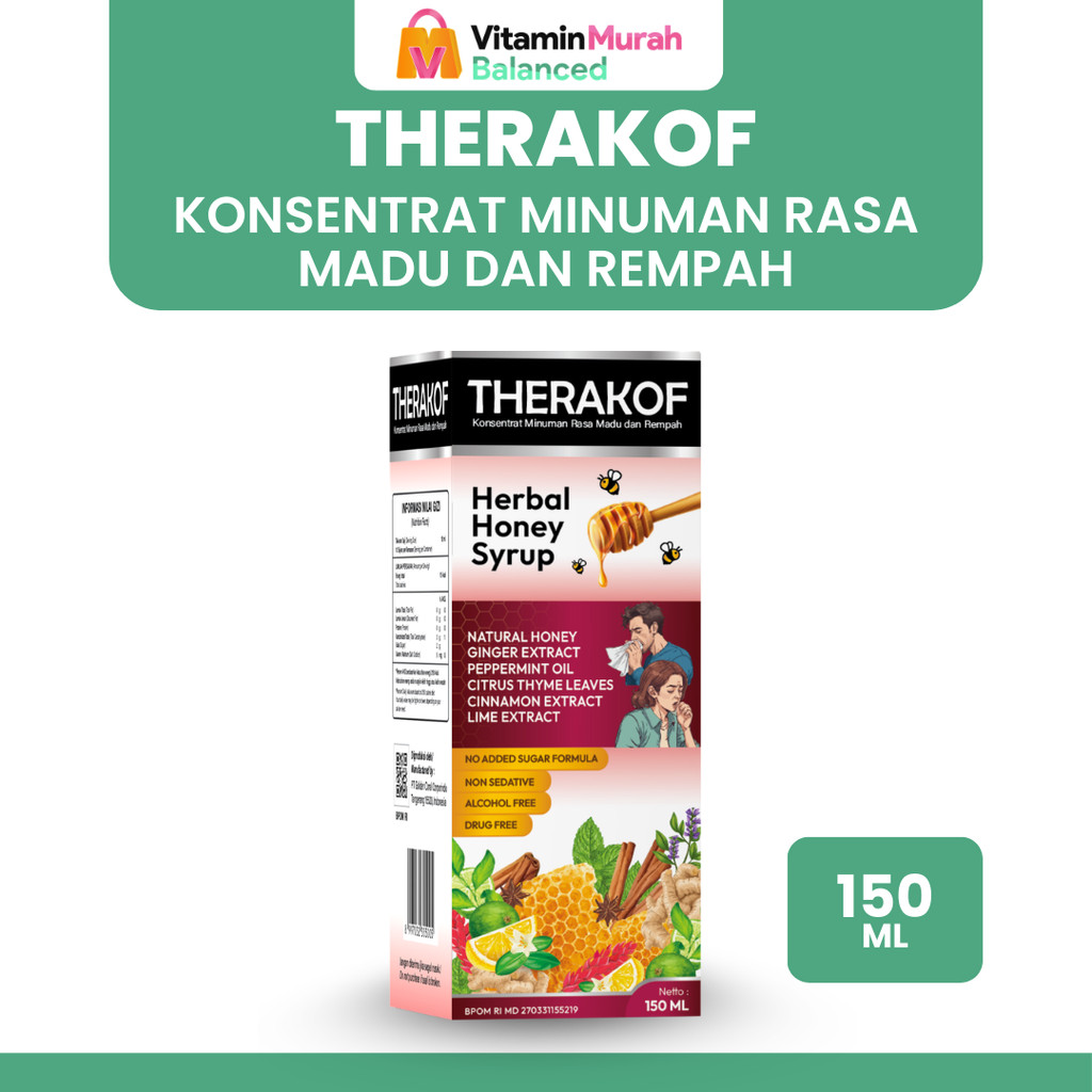 Therakof Herbal Honey Syrup 150 ML - Obat Batuk Herbal, Meringankan Batuk dan Sakit Tenggorokan ( VM