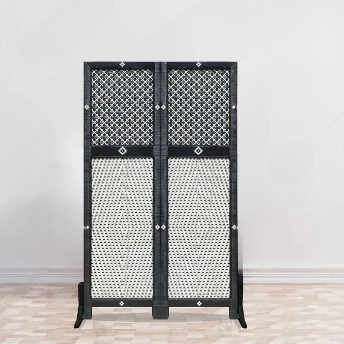 Partisi Ruangan Rotan Sintetis Pintu 2 Kayu Minimalis