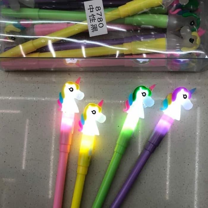 Pulpen Lampu Unicorn Nyala / Gel Pen Karakter Kuda Pony Pena Unik
