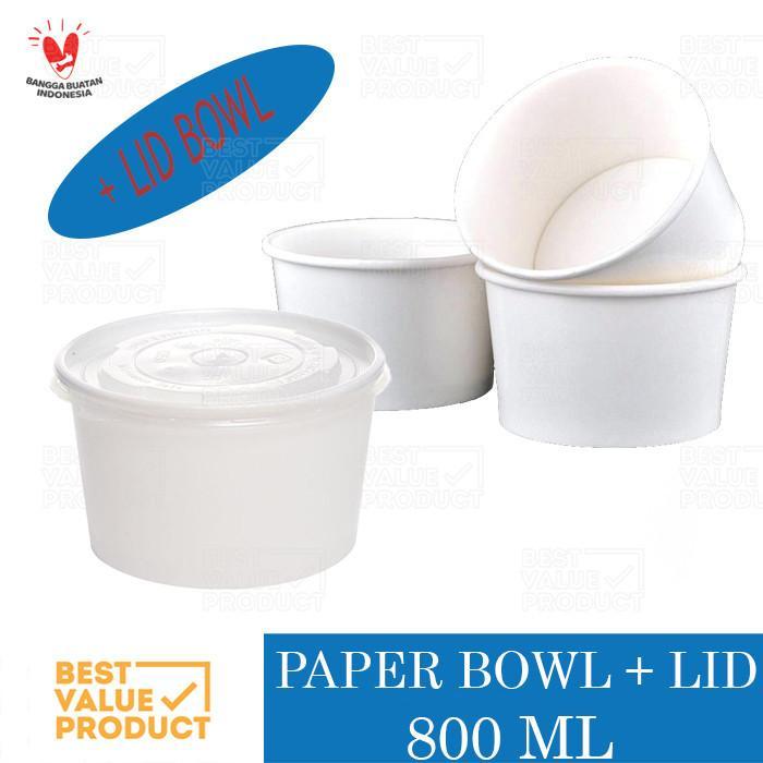 Paper Bowl 800 ml Dengan Tutup Mangkok Kertas 800ml