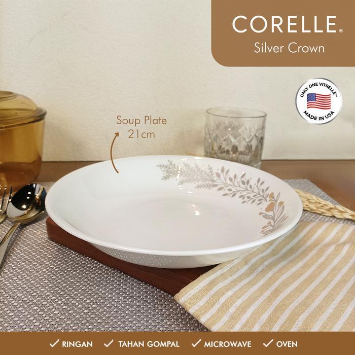 CORELLE Silver Crown Soup Plate 22cm / Piring Makan / Piring Sup