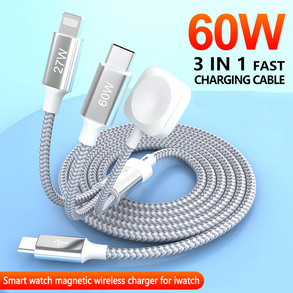 Travel Essentials,3 in 2 USB C Cable Compatible with Watch Charger/iPhone 16/iWatch Series/PD Fast