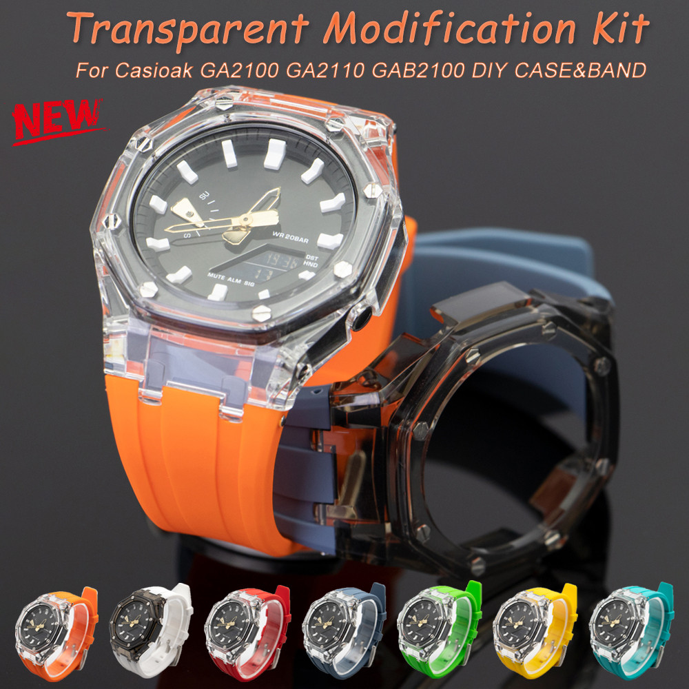 Transparent Kit For Casioak Ga2100 Ga2110 Gab2100 Pc Case Rubber Strap Cover For Ga2100 Ga2110