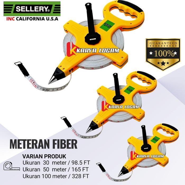 Meteran Tancap Sellery Roll Fiber 30/50/100 Meter Alat Ukur Tanah Bangunan Asli Original