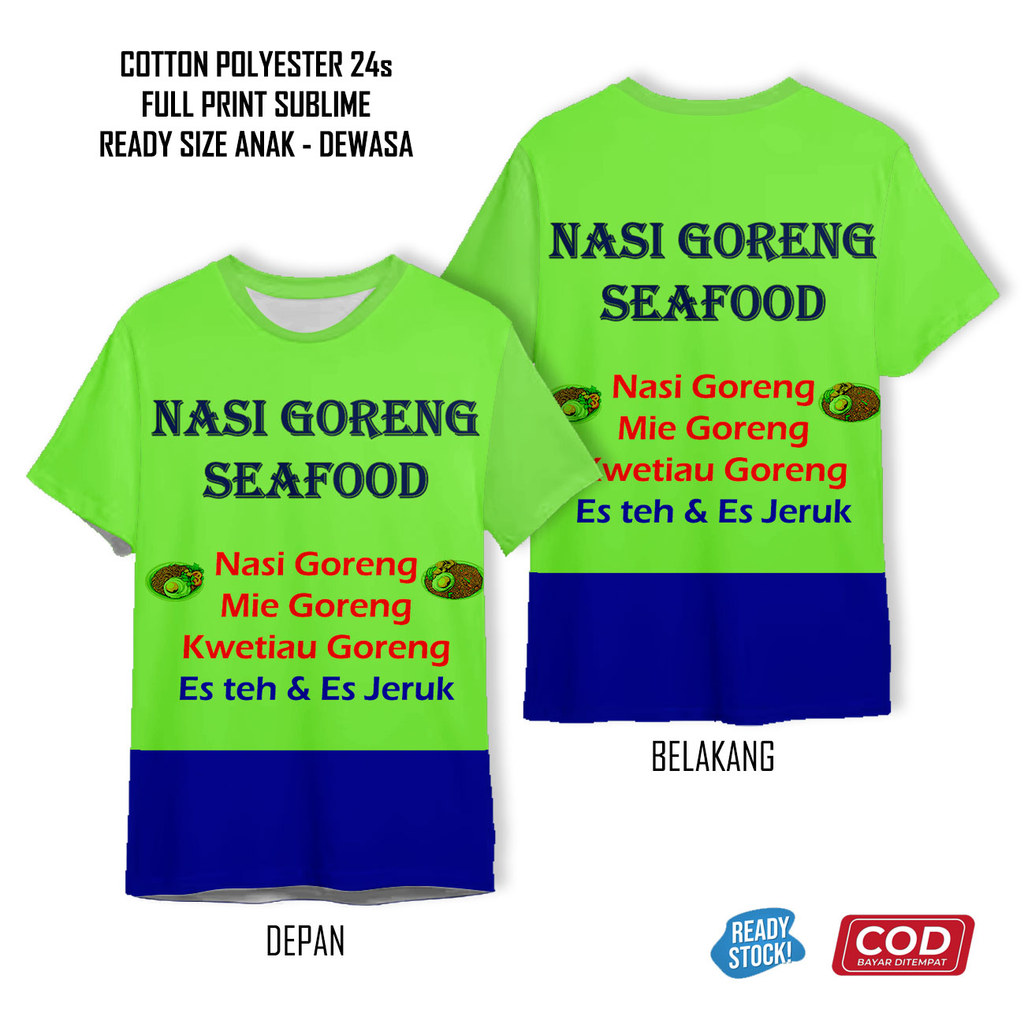 Kaos Kaki Lima Nasi Goreng Pecel Lele Bubur Ayam Soto Sate Kambing Madura Full Printing Keren | Baju