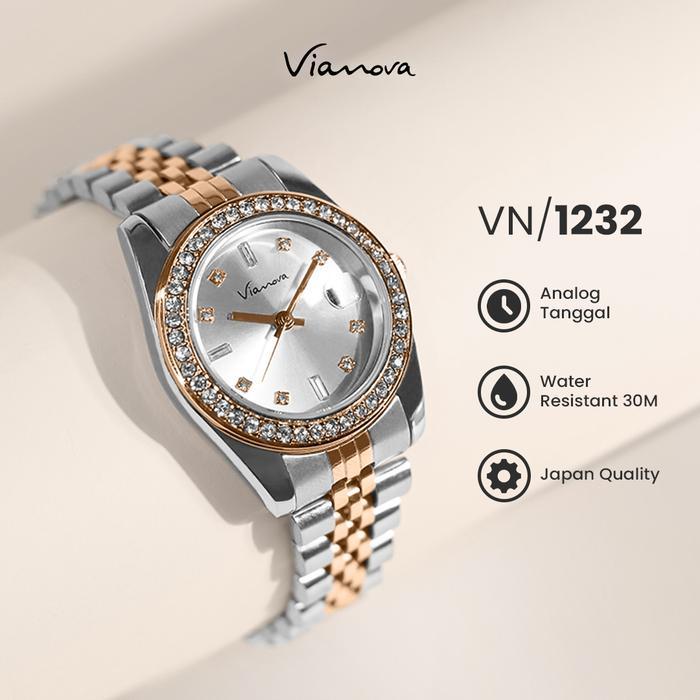 Vianova - Jam Tangan Elegan Wanita Kecil Original Anti Air 1232 Quartz Stainless Watches Kaca