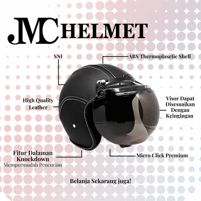 Helm Bogo R Dewasa Abu-Abu Full Leather/ Kulit Kaca Polos Biasa SNI Pria/ Wanita