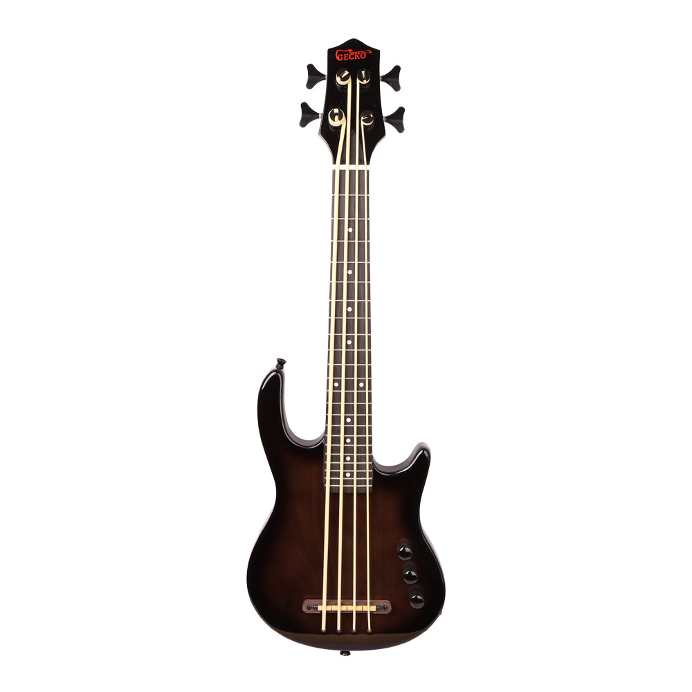 GECKO UBASS 4-String Mini Electric Ukulele Bass Black Polished Glossy Custom OEM Ash Maple